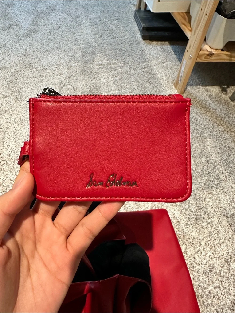 NEW Sam Edelman Red Leather Tote Bag with Wristlet and Card Pouch bag set